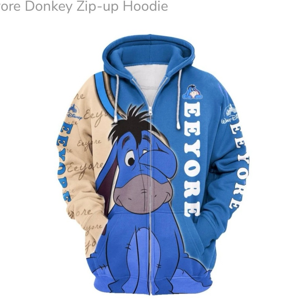 Eeyore Donkey Zip-up Sweatshirt Hoodie